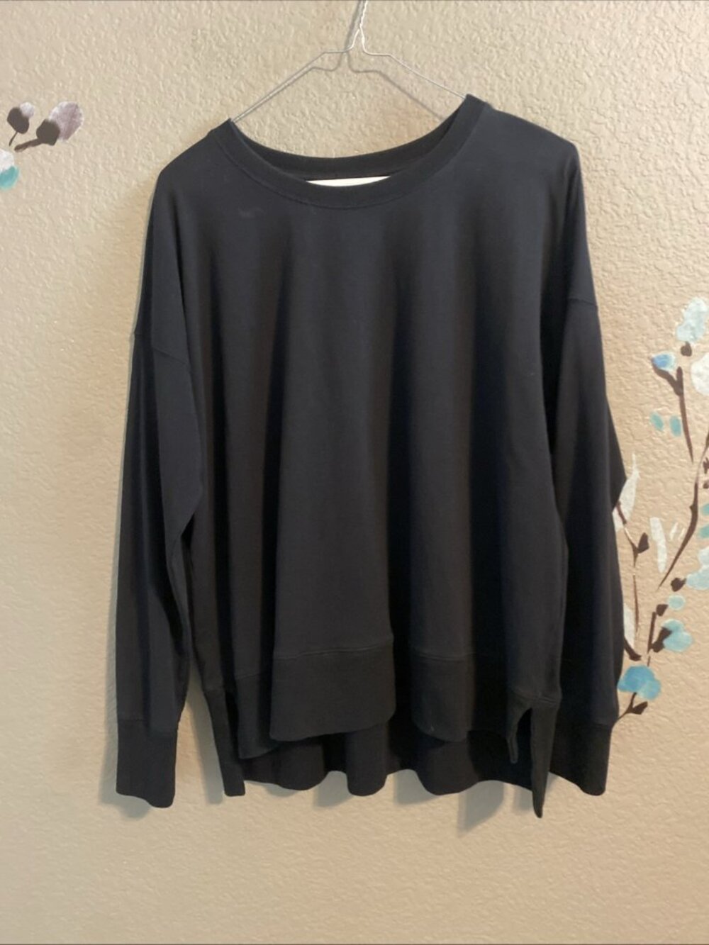 Eileen Fisher Black Slub Cotton Long Sleeve Sweatshirt M